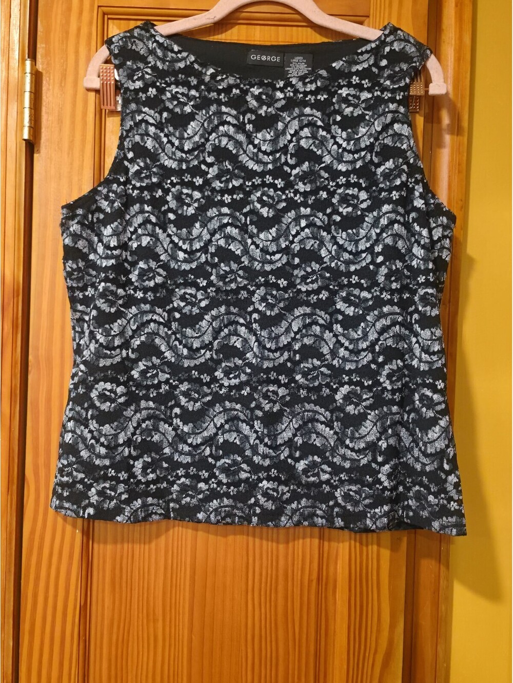 George Black And White Lace Sleeveless Top Womens Large 12/14